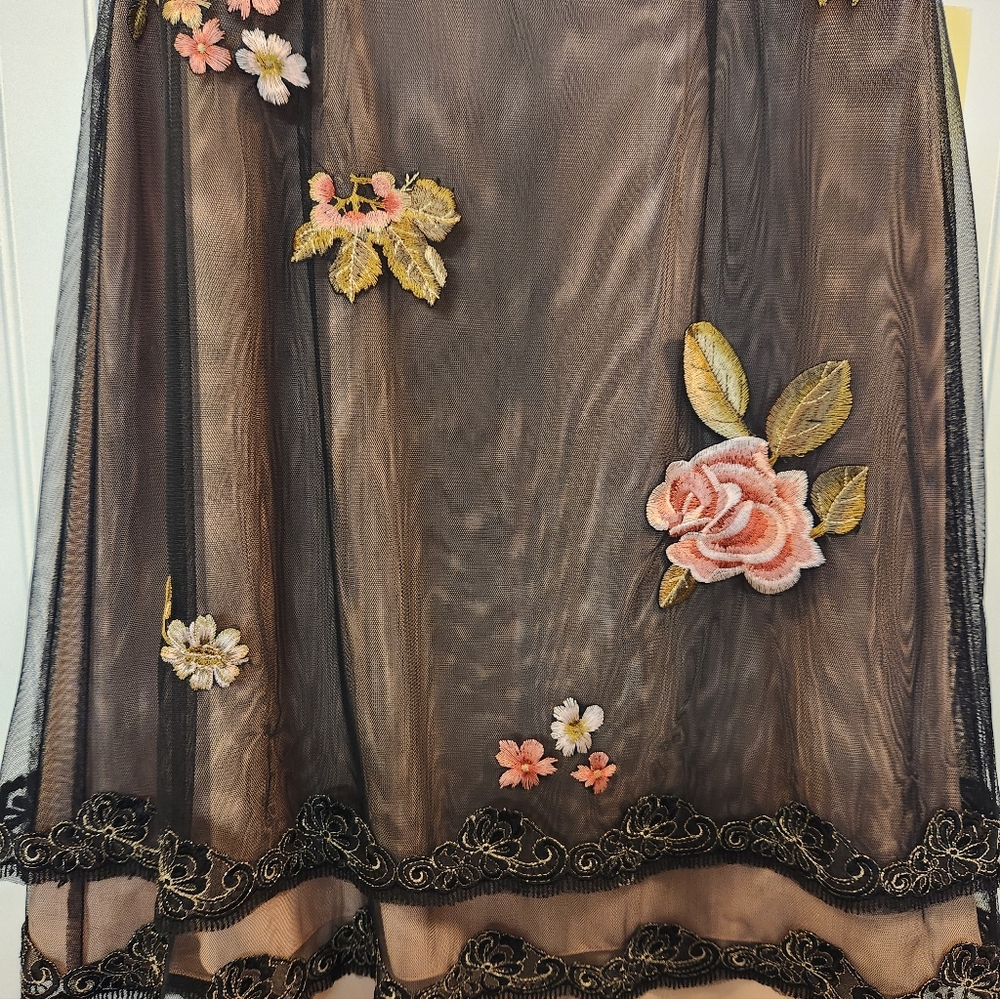 NEW Adrianna Papell Black Mesh Floral Embroidered Sequin Cocktail Dress Size 12 - Picture 8 of 16